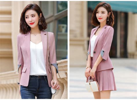 New Style Summer Pink Office Uniform Designs Women Suits With Skirt