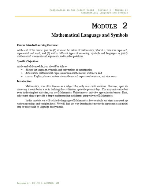 Module 2 Lesson 21 Pdf Mathematics Symbols