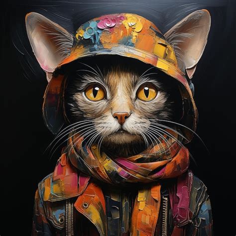 Premium AI Image Cat With Scarf And Hat Romanticism Portrait