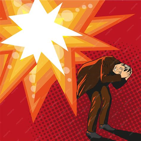 Premium Vector | Man trying to hide from explosion vector illustration