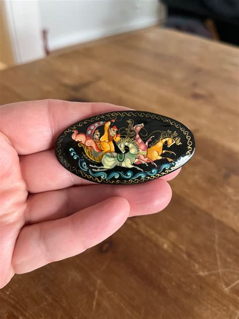 Russian Brooch Lacquer Pin Gem