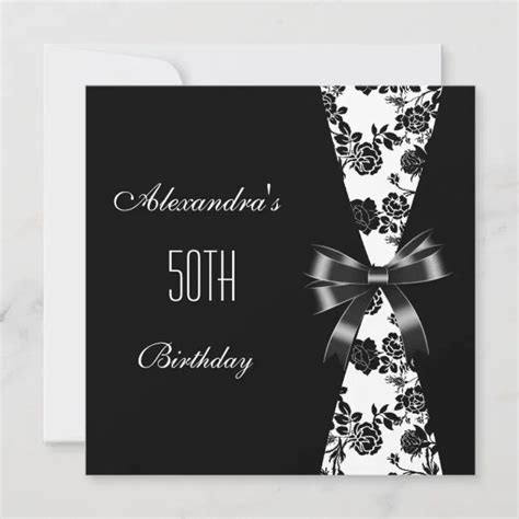 Damask Black White 50th Birthday Invitation Floral Zazzle