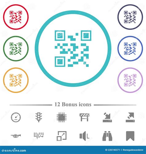 Qr Code Flache Farbe Symbole In Kreisform Umrisse Vektor Abbildung
