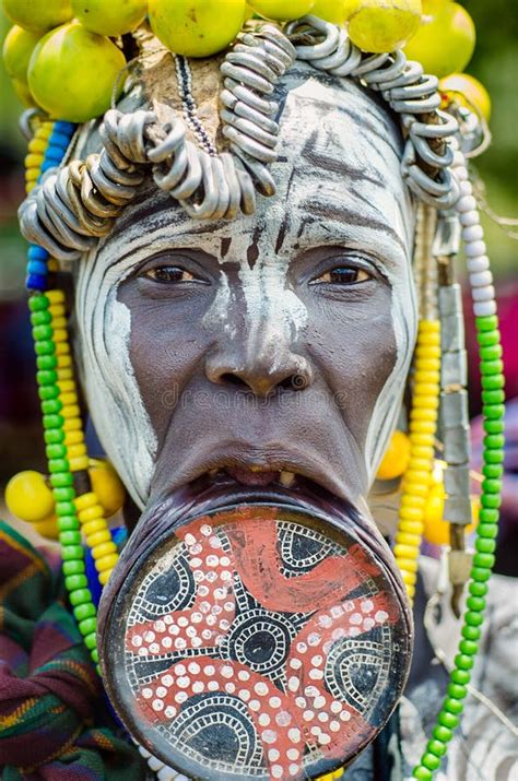 Mursi woman with lip plate editorial photography. Image of native ...