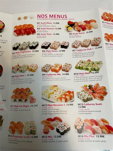Menu at Sushi Club, Versailles