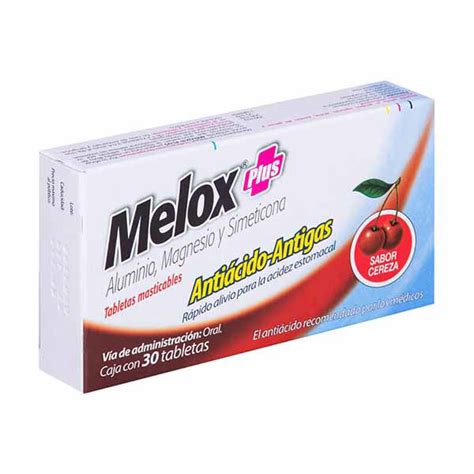 Antiacido Sabor Cereza Melox Plus Caja De 30 Tabletas