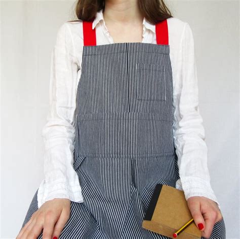 Crossback Potters Apron Hickory Stripe Denim Folksy