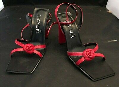 Two Lips Womens Heels Shoes Leather Black Red With Red Flower