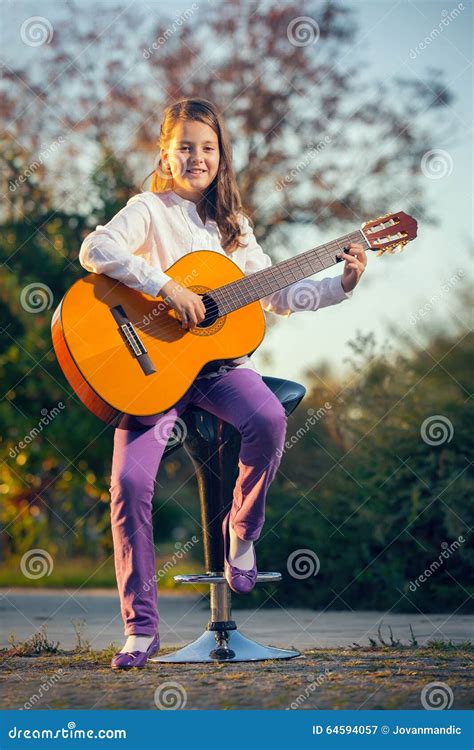 Little Girl Playing Acoustic Guitar Stock Image Image Of Love Cafe