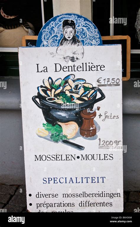 A Sign For The Lace Maker Restaurant In Bruges Stock Photo Alamy