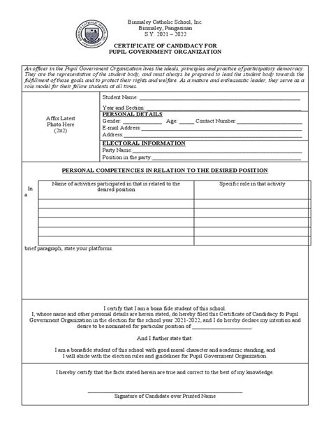 Certificate Of Candidacy Pdf Social Institutions Social Science