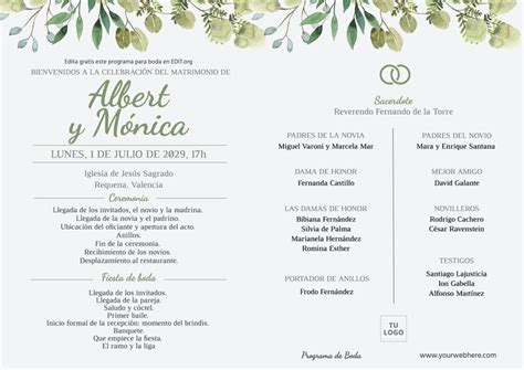 Plantillas De Programa De Boda Editables Gratis