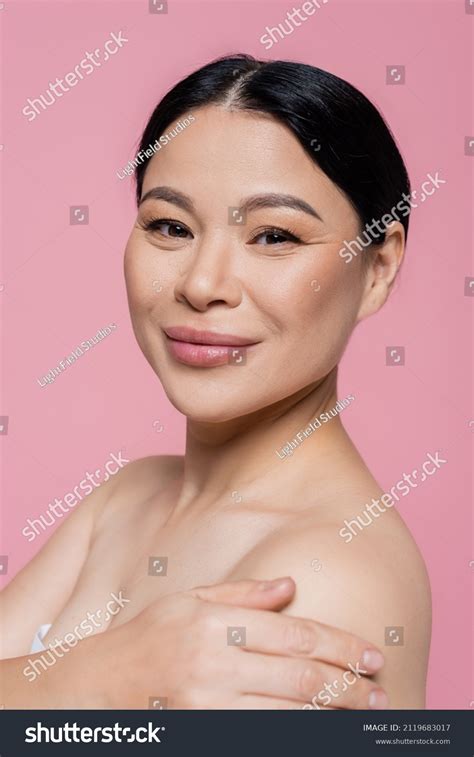 Portrait Smiling Asian Woman Naked Shoulders Stock Photo Shutterstock