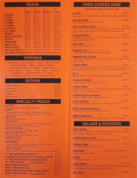 Menu at Snappy's Pizza pizzeria, Hohenwald