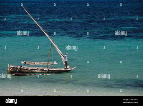 Traditional Boat On The Indian Ocean Off Nyali Beach Kenya Stock Photo