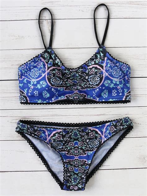 Ditsy Printed Scalloped Trim Bikini Set Bikinis Cute Bathing Suits