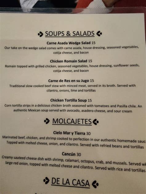 Menu At El Sitio Steakhouse Cantina Olympia