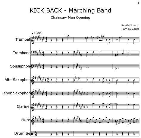 KICK BACK Marching Band Sheet Music For Trumpet Trombone Tuba