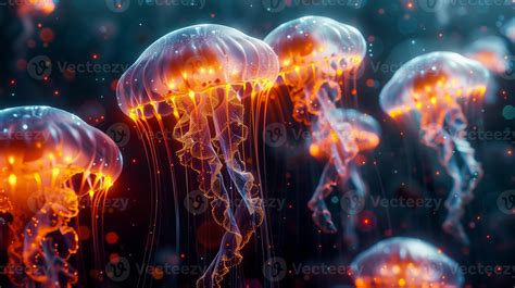 Translucent jellyfish with bioluminescent glow, underwater wildlife
