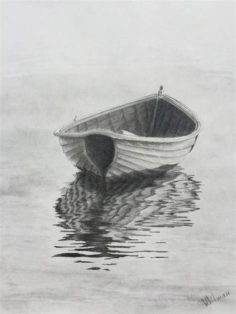 $90 Row boat reflections. Original art, graphite pencil drawing by ...