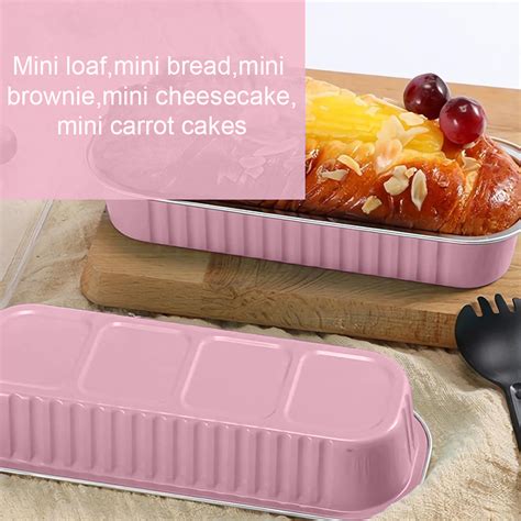 Kosbon 50 Pack 6 8oz Disposable Aluminum Mini Loaf Pans With Lid For Baking Pink