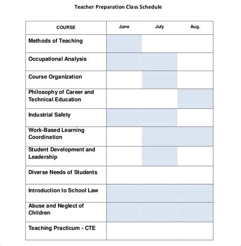 18 College Class Schedule Template Doctemplates