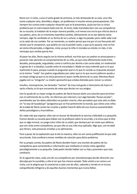 Texto Narrativo Acoso Escolar Roc O Con A Os Cursa El Sexto