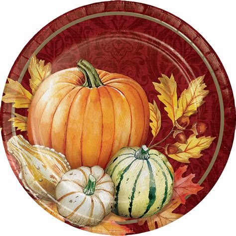 8 x Thanksgiving Harvest Paper Plates Pumpkin Leaves Thanksgiving ...