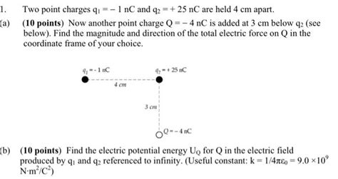 Solved Two Point Charges Q1−1nc And Q225nc Are Held 4 Cm