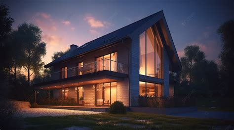 Spectacular 3d Evening Rendering Of A Single Residential House With