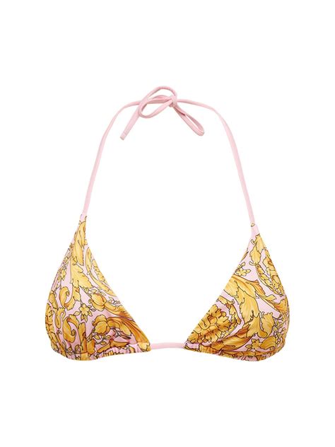 Versace Barocco Print Bikini Top Pink Gold Luisaviaroma