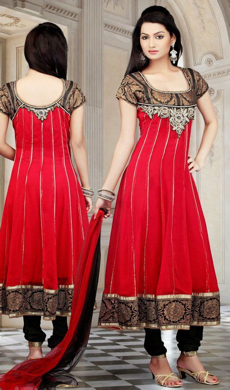 Traditional Plus Size Red Paneled Flared Churidar Coctail Dresses