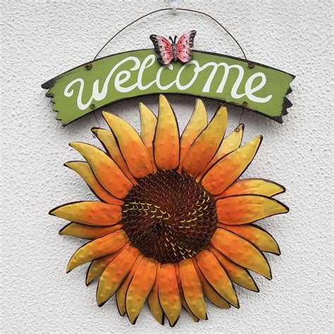 Sunflower Welcome Sign Decor Vintage Metal Wall Hanging Home Garden New