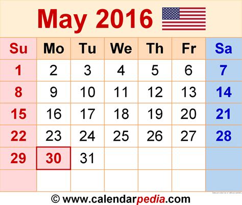 May 2016 Calendar Templates For Word Excel And Pdf