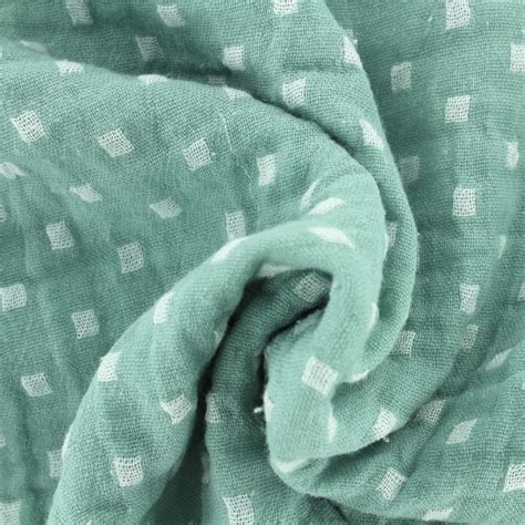 Tissu Double Gaze De Coton Squares Vert