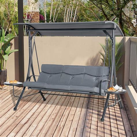 Outsunny 3 Seat Garden Swing Chair Steel W Adjustable Canopy On OnBuy