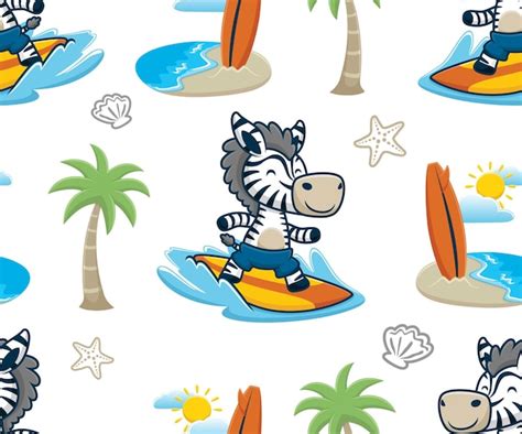 Vector De Patrones Sin Fisuras De Zebra Surf Con Dibujos Animados De