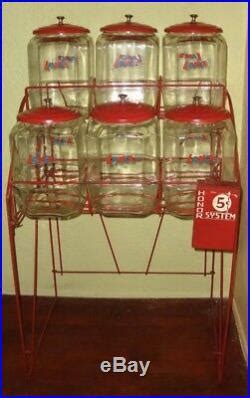 Vtg LANCE Cracker Store Display With 6 Glass Octagon 10.5 Glass Jars ...