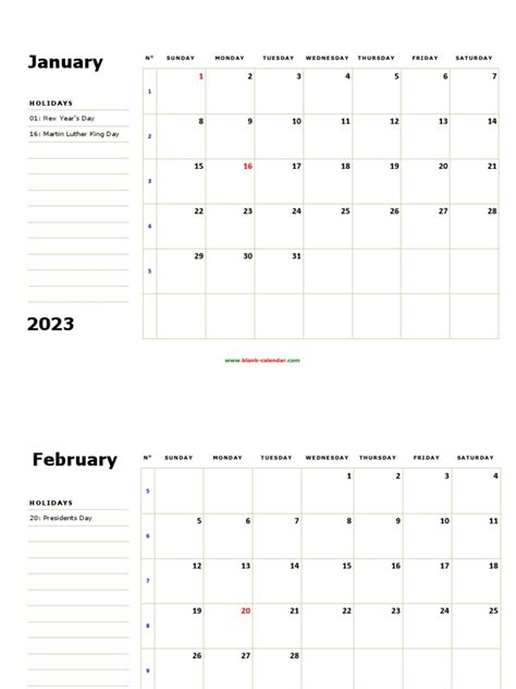 Printable Monthly 2023 Calendar Large Box Space Notes | PDF ...