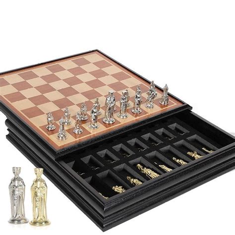 Roman Metal Chess Set with Sapele Detachable 38*38*8cm Board – auloves