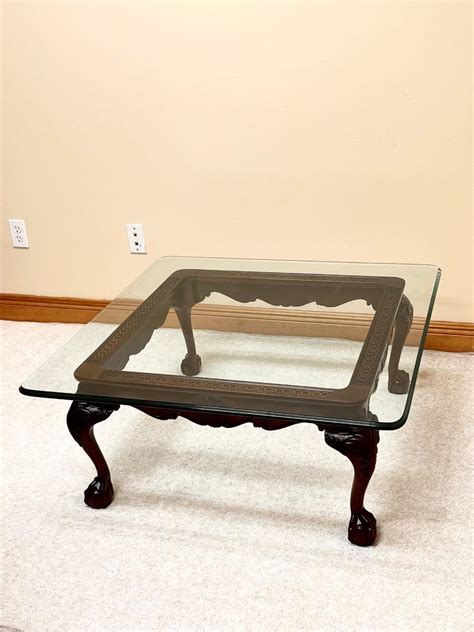 Solid Mahogany Clawfoot Glass Top Coffee Table