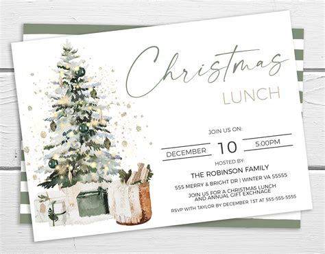 Editable Christmas Lunch Party Invitation, Brunch Luncheon Dinner Wint ...