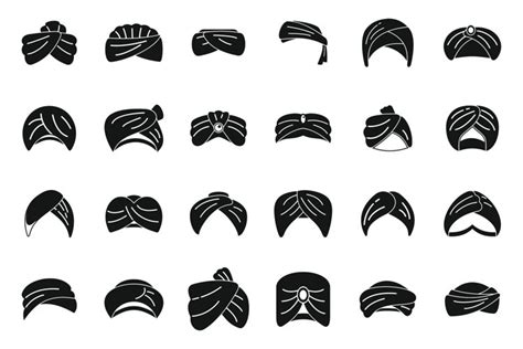 Arabic Turban Icons Set Simple Vector Arab Hat