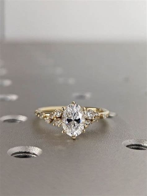 Oval Cut Moissanite Ring Vintage Moissanite Engagement Ring Solid Gold