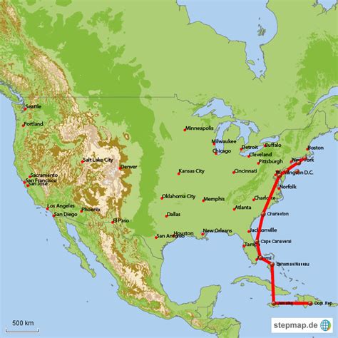 StepMap USA u Karibik Landkarte für USA