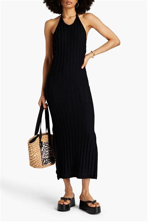 Ganni Pointelle Knit Halterneck Midi Dress The Outnet