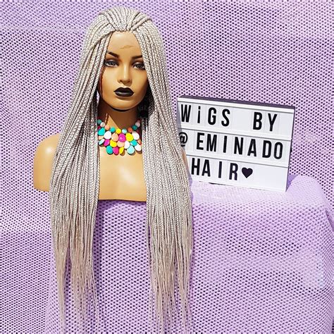 Braidswig Braided Wig Knotless Braids Platinum Blonde Box Etsy Uk