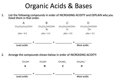 Solved Organic Acids Bases List The Following Compounds Chegg