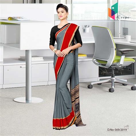 Grey And Red Italian Crepe Silk Anganwadi Uniform Saree At Rs 650 00