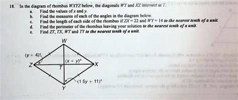 SOLVED In The Diagram Of Rhombus WXYZ Below The Diagonals WY And XZ